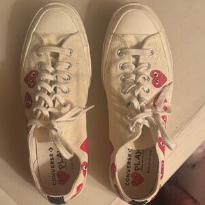 Converse Cream Sneakers with Red Hearts women’s size 12 men’s size 10